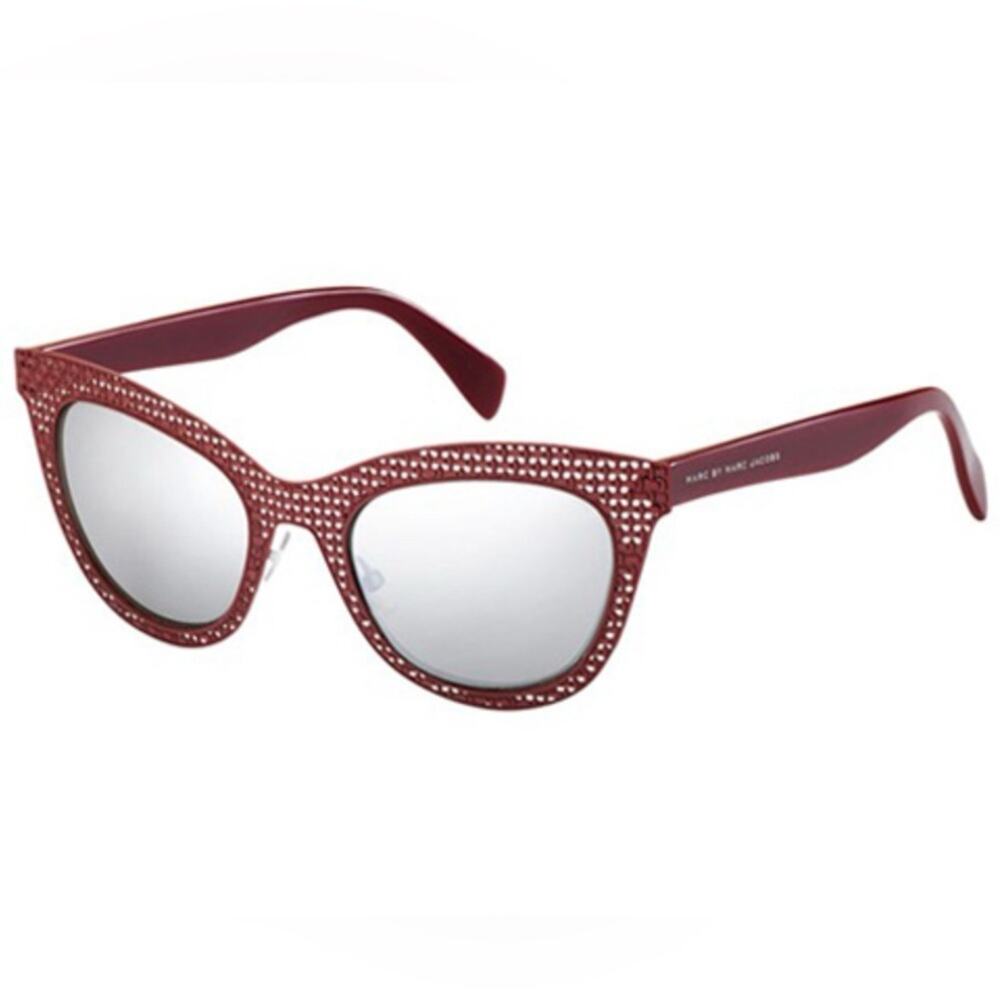 MARC JACOBS Red Burgundy Woven Metal Mirror Lens $250 Sunglasses Black Case